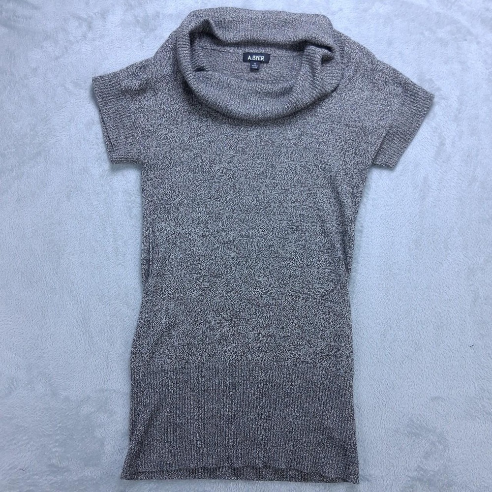 A Byer Womens Short Sleeve Cowl Neck Gray Knit Sweater Dress Size M Casual